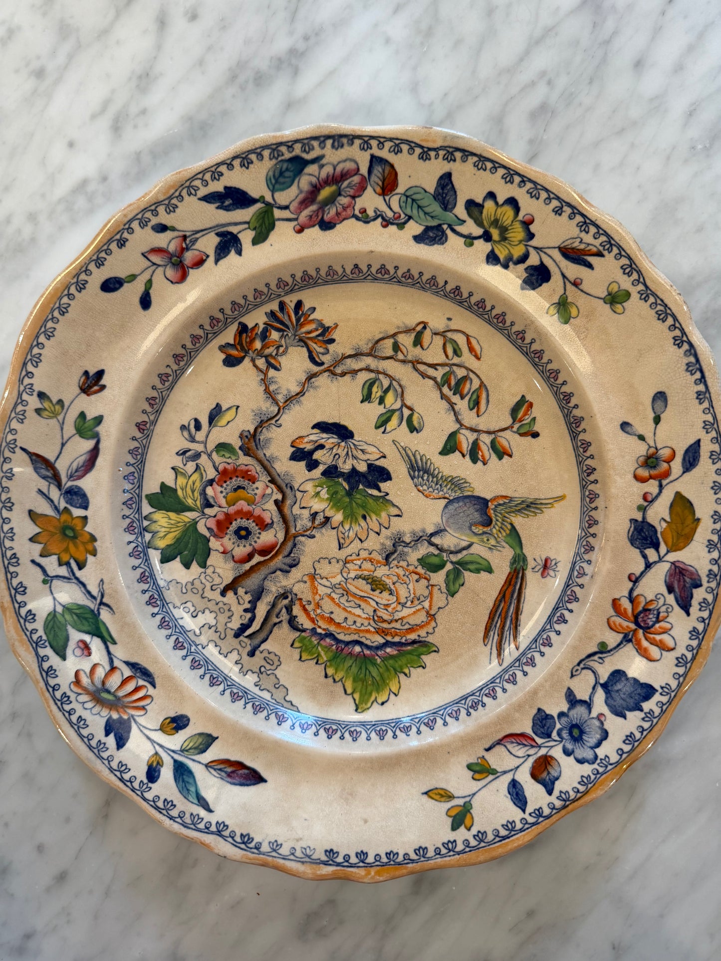 Antique Davenport Flying Bird Plate Circa 1845-1860