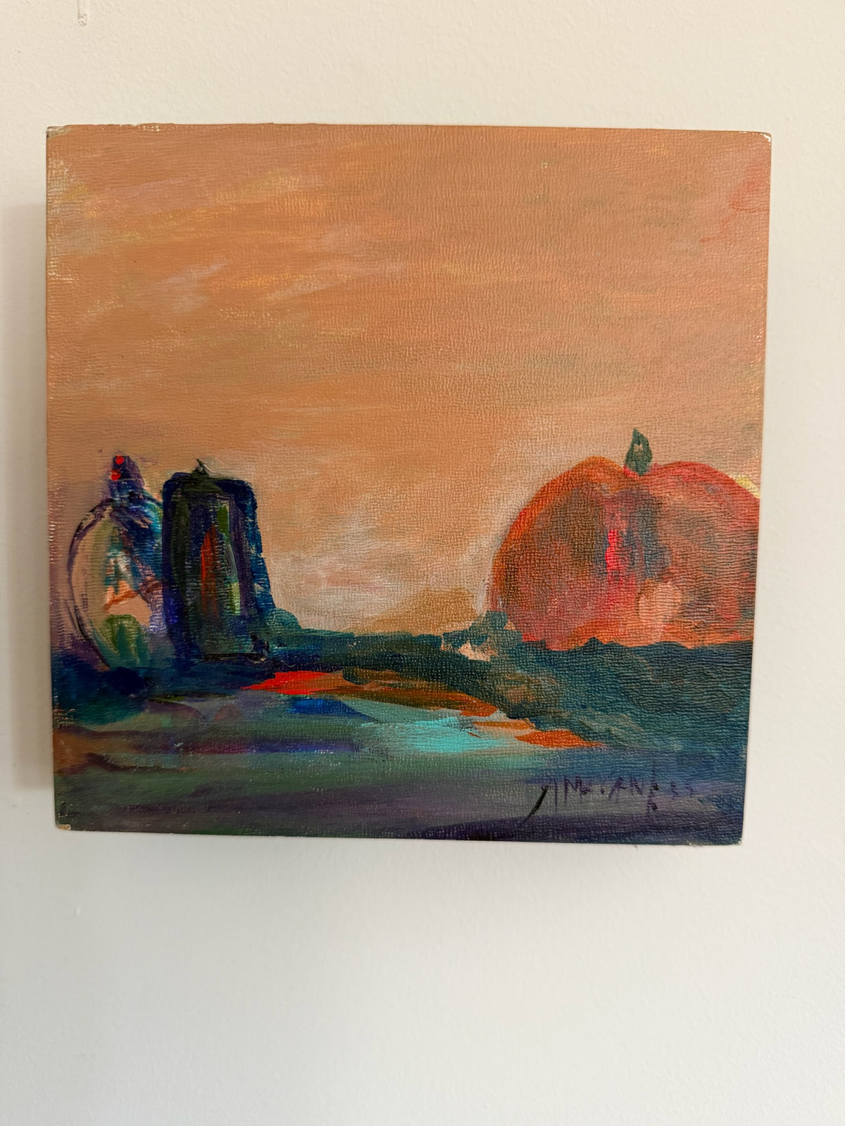 Original Abstract Modernist Pumpkin Oil Painting - 6 x 6 x 1.5 inches Abstract Still Life