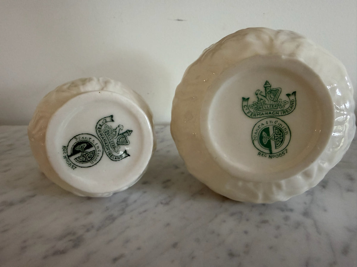 Vintage Belleek Irish Porcelain Lotus Pattern Creamer & Sugar Bowl Set Circa 1955-1965