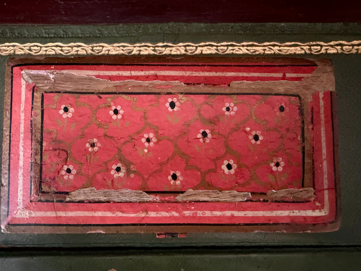 Vintage Hand-Painted Wooden Trinket Box with Aged Craquelure Interior