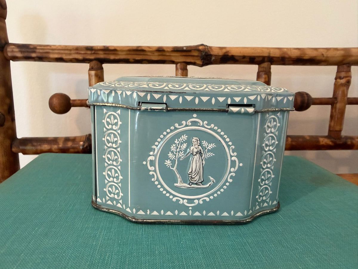 Vintage 1950s English Confectionary Tin - Wedgwood Blue & White Neoclassical Bas-Relief