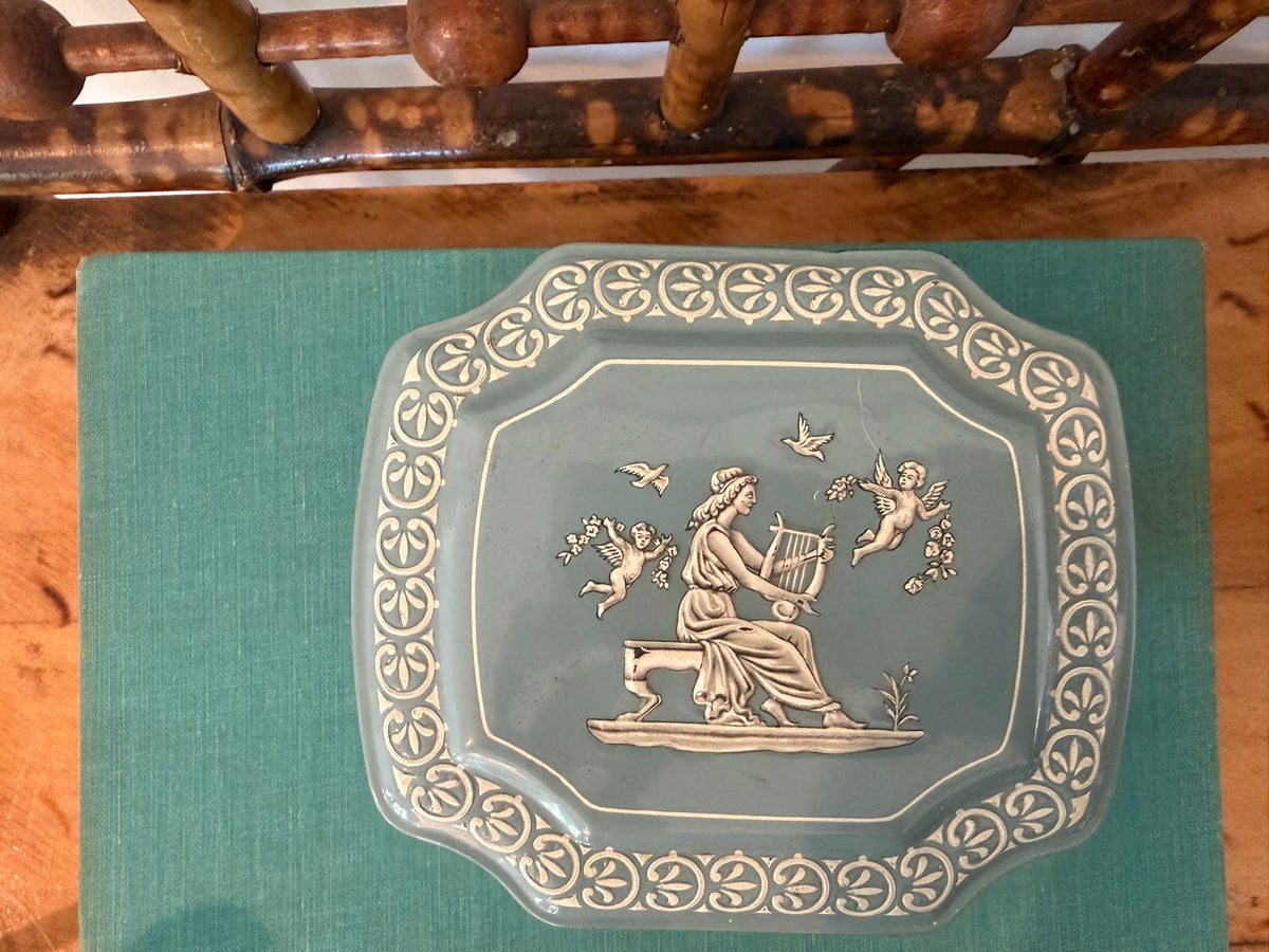 Vintage 1950s English Confectionary Tin - Wedgwood Blue & White Neoclassical Bas-Relief