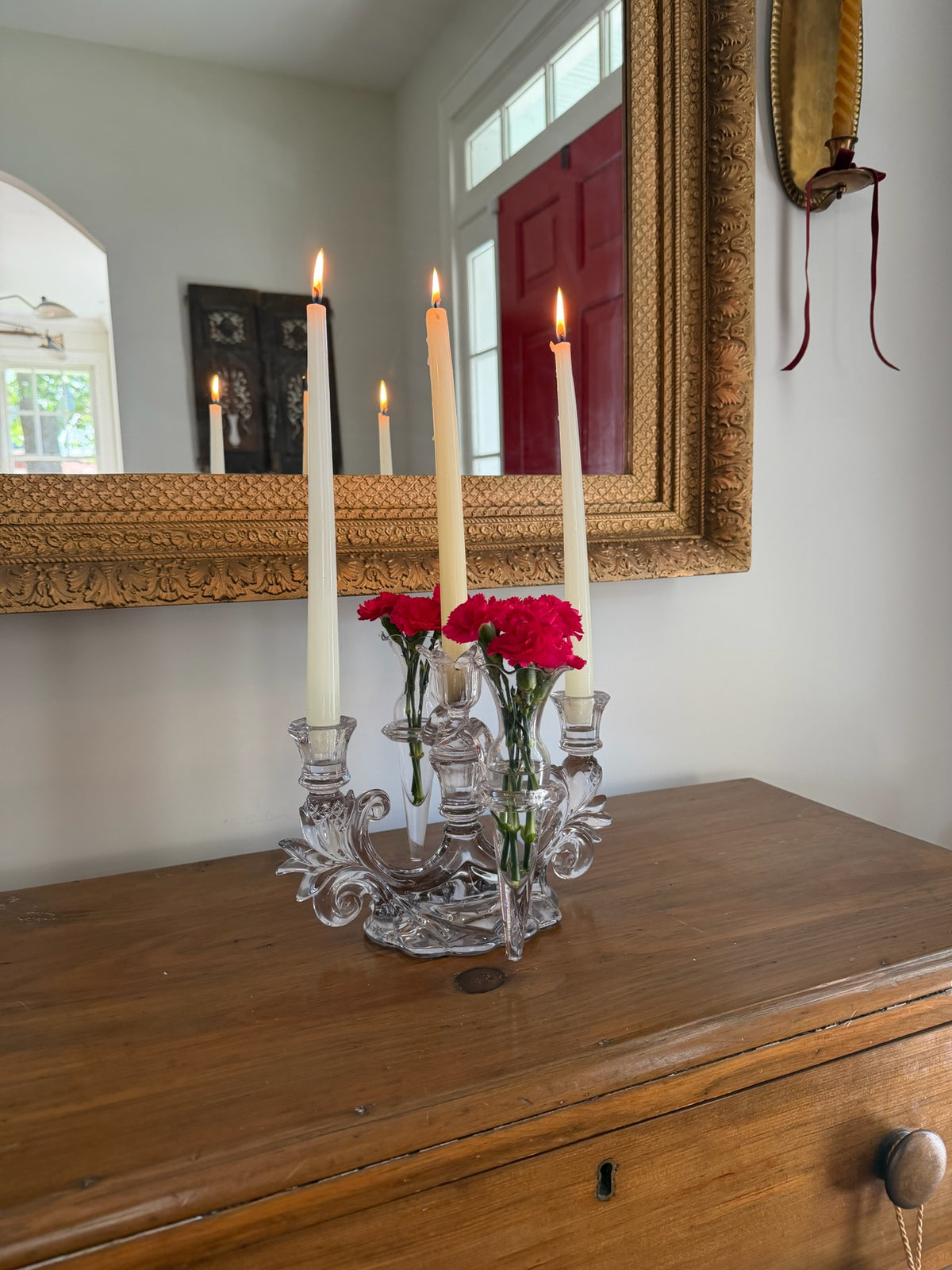 Vintage Cambridge Glass Caprice 3-Light Candelabra Epergne Centerpiece with 2 Bud Vase Inserts