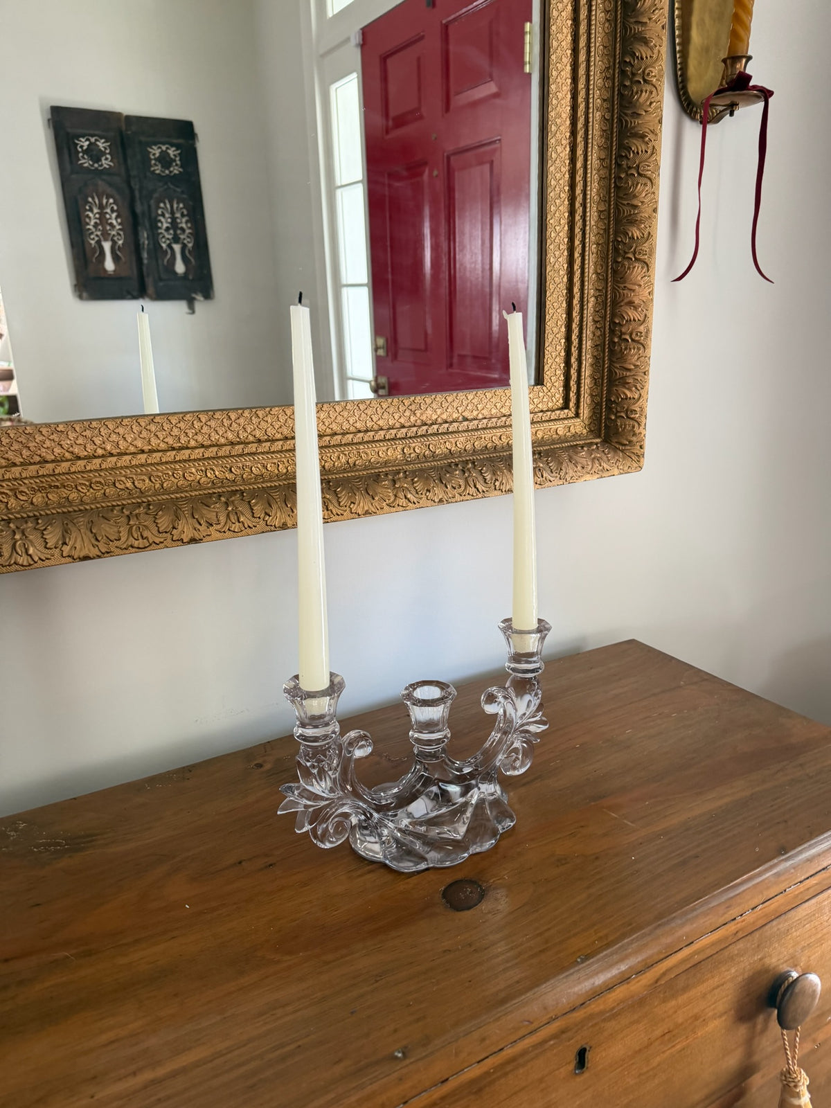 Vintage Cambridge Glass Caprice 3-Light Candelabra Epergne Centerpiece with 2 Bud Vase Inserts
