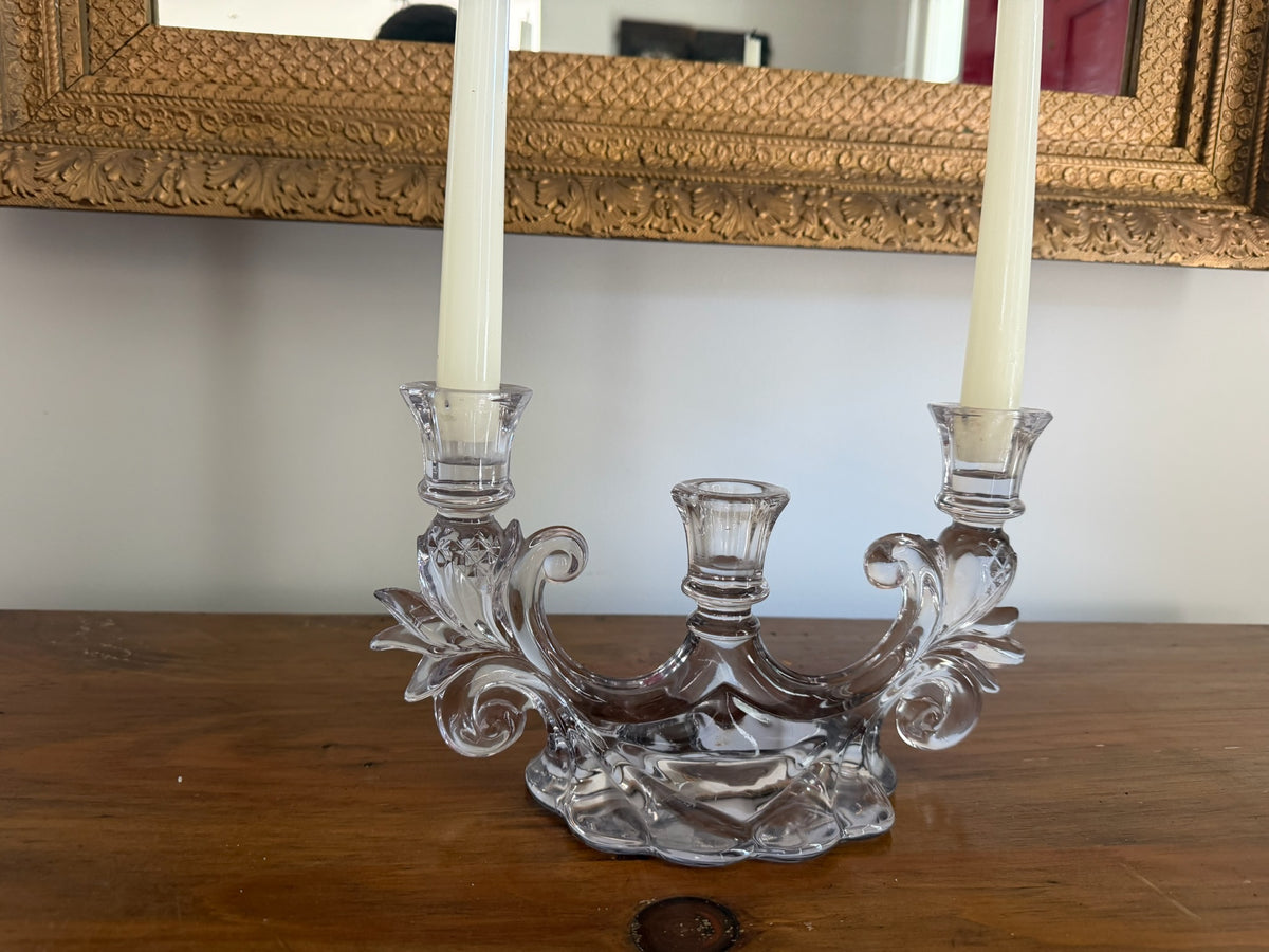 Vintage Cambridge Glass Caprice 3-Light Candelabra Epergne Centerpiece with 2 Bud Vase Inserts