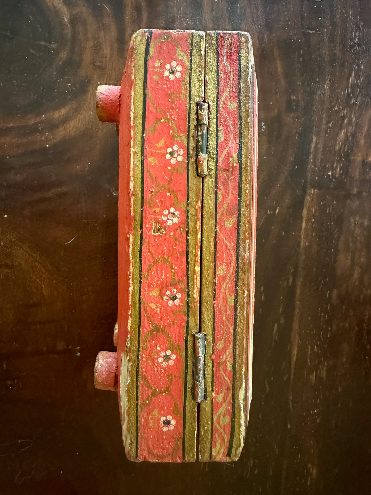 Vintage Hand-Painted Wooden Trinket Box with Aged Craquelure Interior