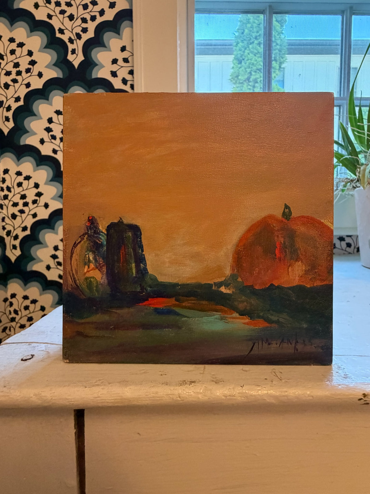Original Abstract Modernist Pumpkin Oil Painting - 6 x 6 x 1.5 inches Abstract Still Life
