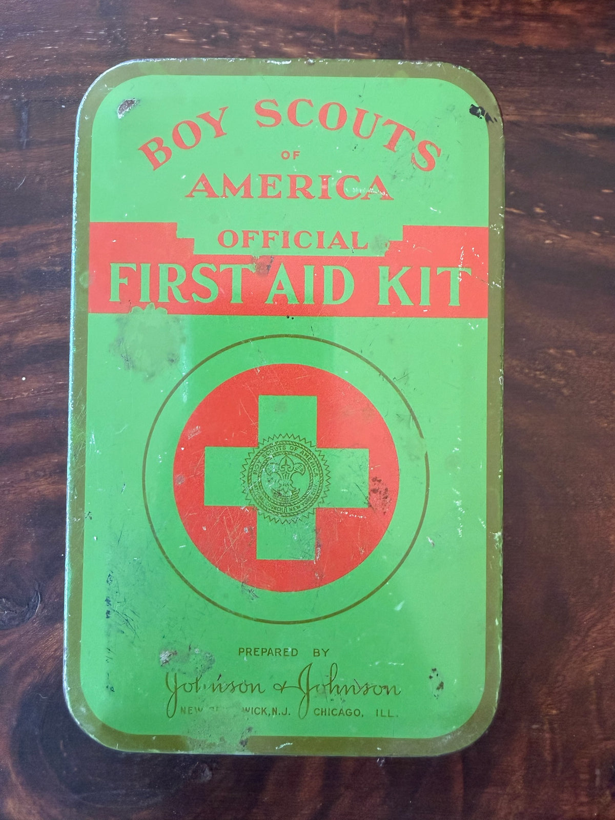 Vintage Boy Scouts of America Official First Aid Kit J&Johnson Belt Carry Tin