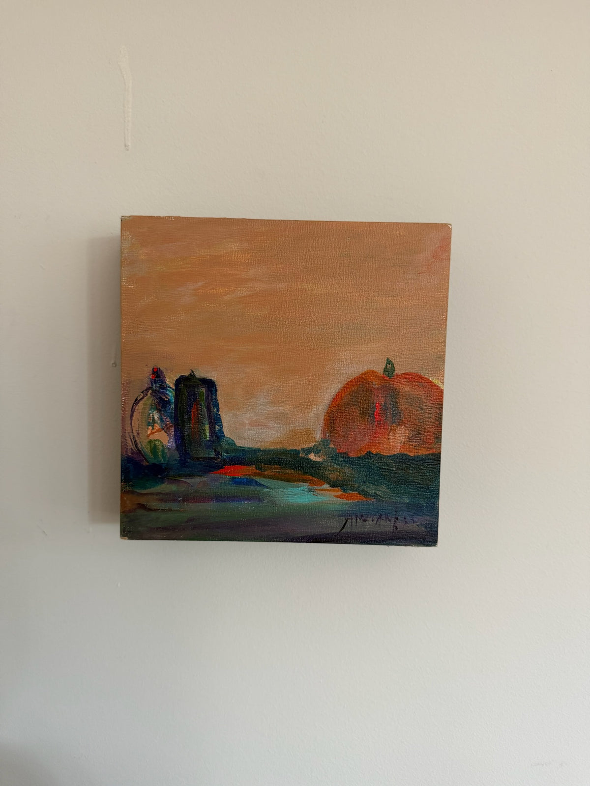 Original Abstract Modernist Pumpkin Oil Painting - 6 x 6 x 1.5 inches Abstract Still Life