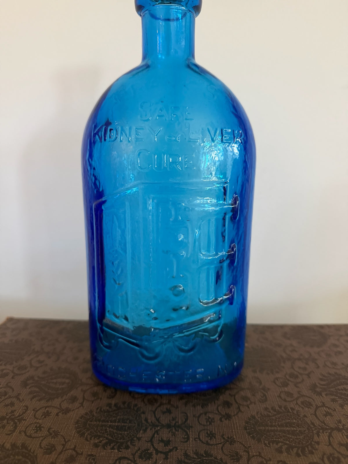 Vintage 9" Wheaton Cobalt Blue Glass Bottle Frank's Safe Kidney & Liver Cure