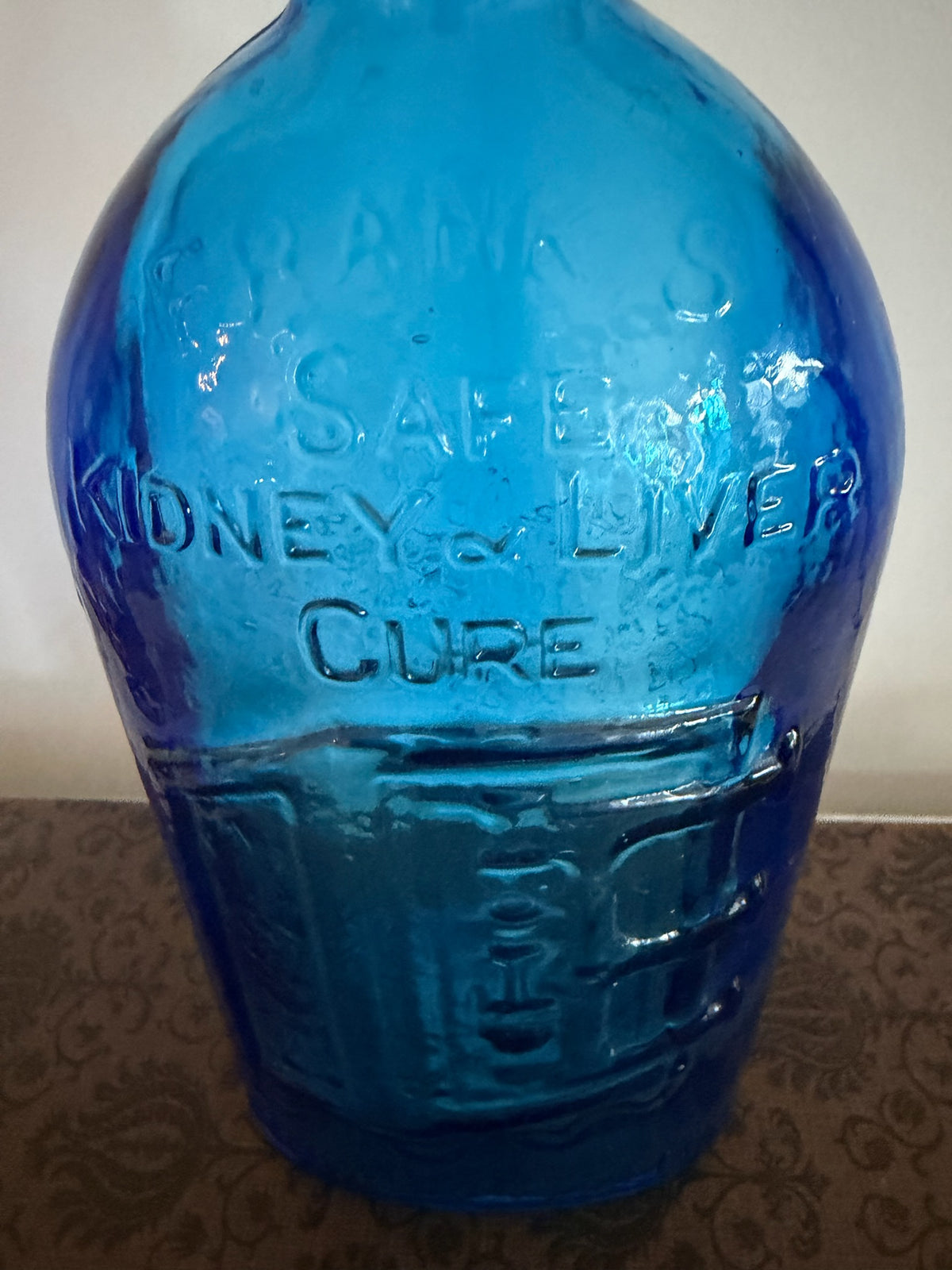 Vintage 9" Wheaton Cobalt Blue Glass Bottle Frank's Safe Kidney & Liver Cure