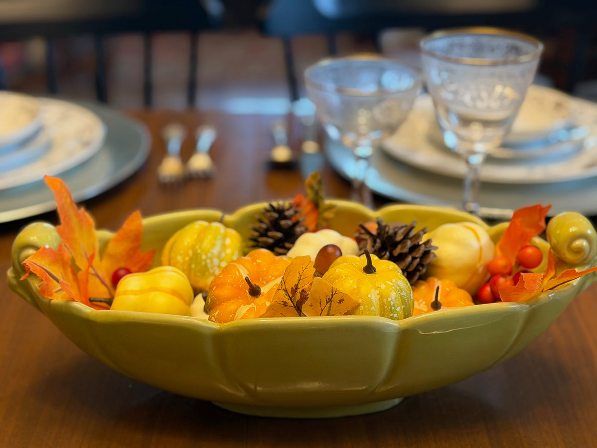 Vintage Abingdon Art Pottery Chartreuse Green Scalloped Console Bowl | Mid-Century Modern #532 Centerpiece Planter with Scroll Handles (Circa 1940s/1950s)