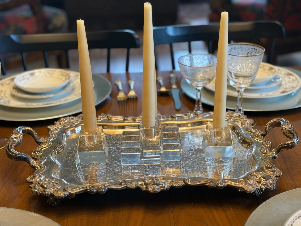 Rare Pair of Authentic Vintage Baccarat France "Cubist" L-Shaped Lead Crystal Candleholders / Bookends
