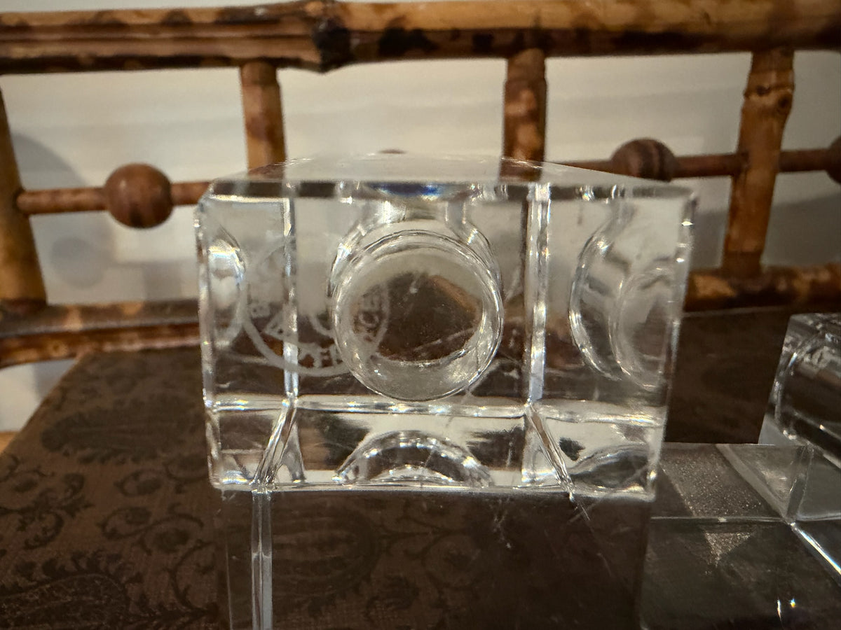Rare Pair of Authentic Vintage Baccarat France "Cubist" L-Shaped Lead Crystal Candleholders / Bookends