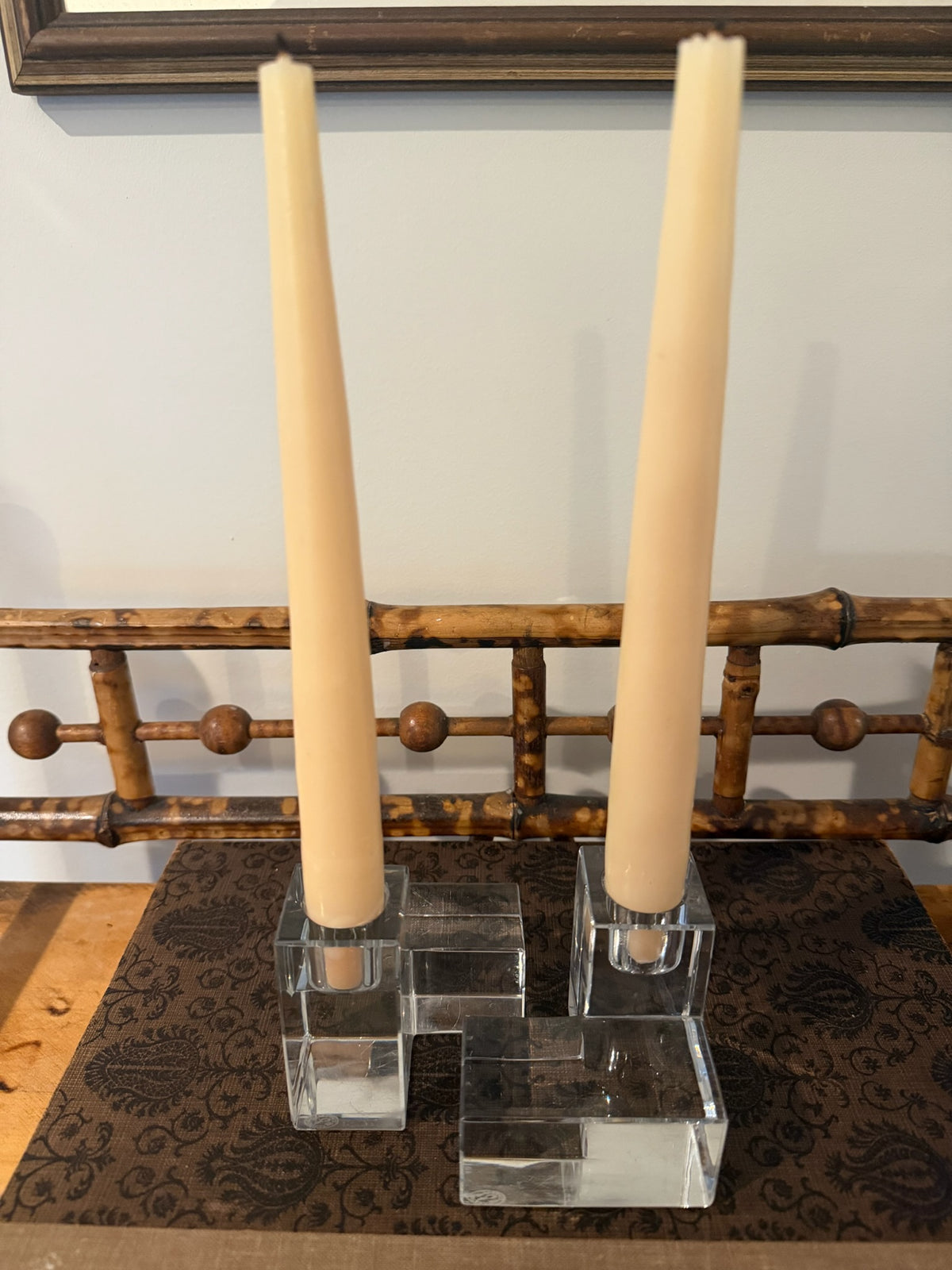 Rare Pair of Authentic Vintage Baccarat France "Cubist" L-Shaped Lead Crystal Candleholders / Bookends