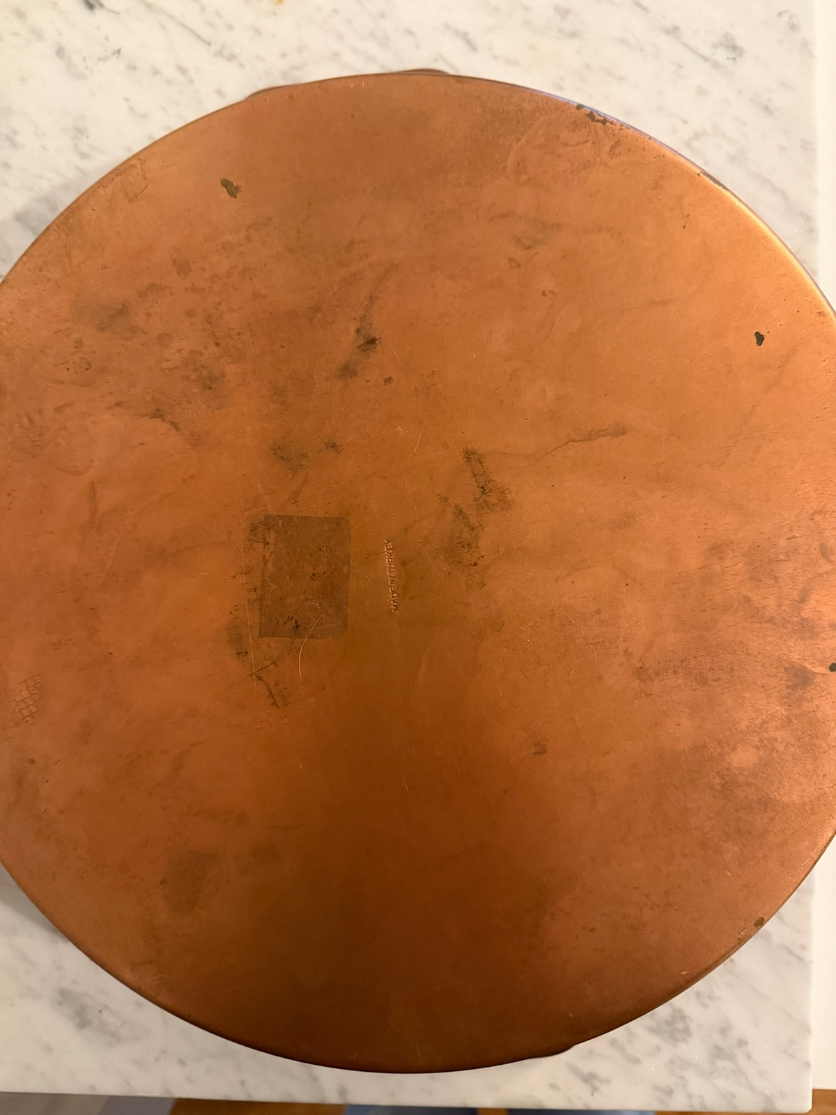 Vintage Round Copper Serving Tray with Handles | Mid-Century Ribbed Metal Basin Catchall Platters | Made in Turkey Possibly 1970s