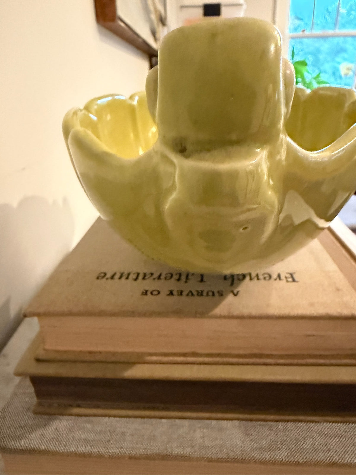 Vintage Abingdon Art Pottery Chartreuse Green Scalloped Console Bowl | Mid-Century Modern #532 Centerpiece Planter with Scroll Handles (Circa 1940s/1950s)