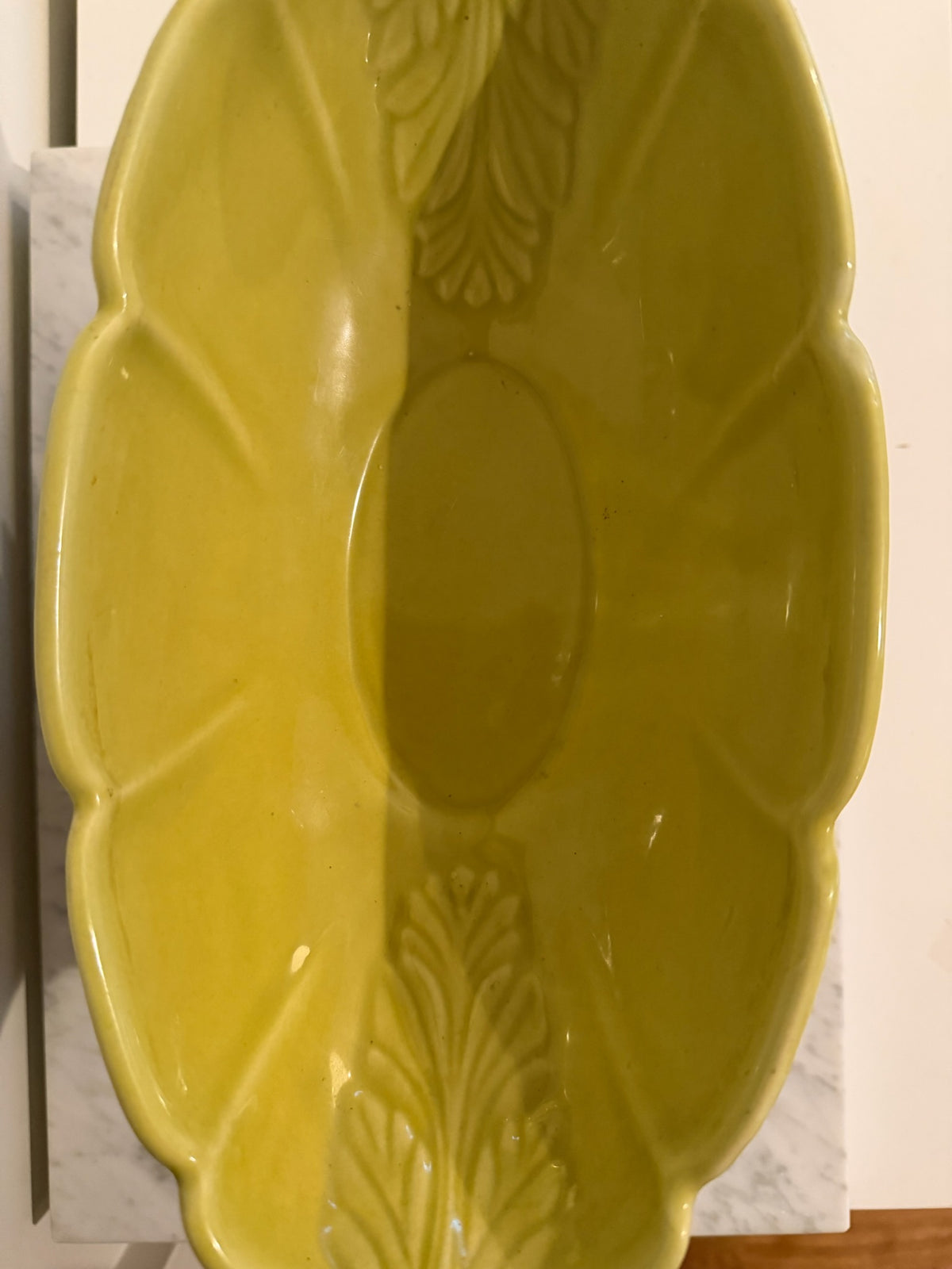 Vintage Abingdon Art Pottery Chartreuse Green Scalloped Console Bowl | Mid-Century Modern #532 Centerpiece Planter with Scroll Handles (Circa 1940s/1950s)