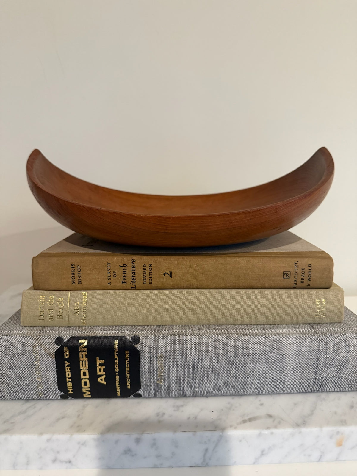 Vintage Mid-Century Modern Curved Wood Crescent Bowl - 12" x 10" Organic Boat Dish