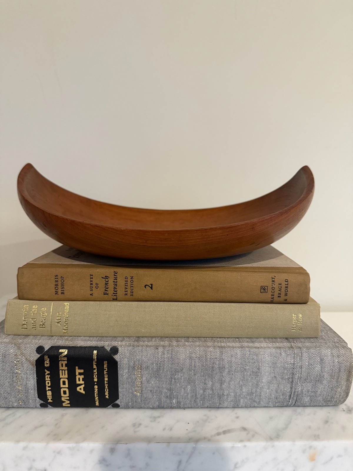 Vintage Mid-Century Modern Curved Wood Crescent Bowl - 12" x 10" Organic Boat Dish