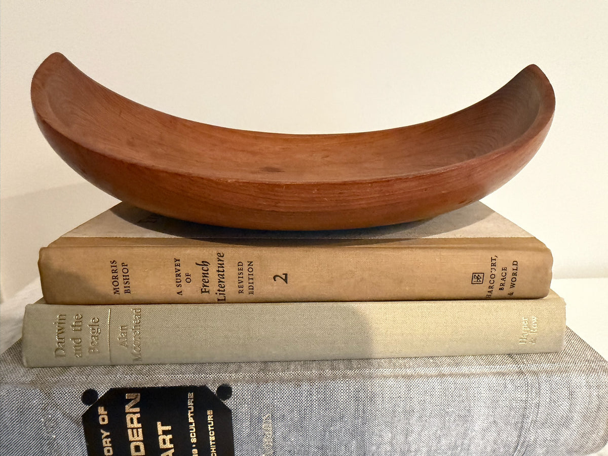 Vintage Mid-Century Modern Curved Wood Crescent Bowl - 12" x 10" Organic Boat Dish