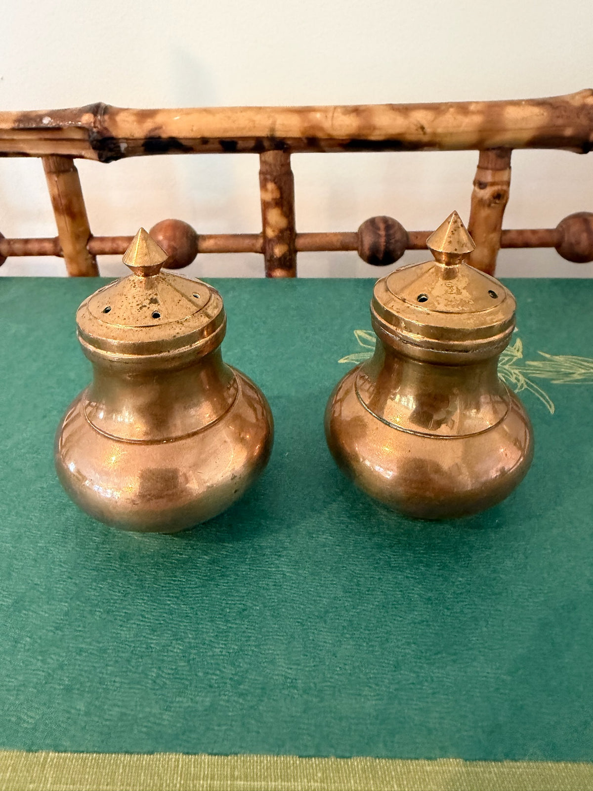 Vintage Thailand Copper & Brass Salt and Pepper Shakers Set with Matching Serving Tray – 3-Piece Set