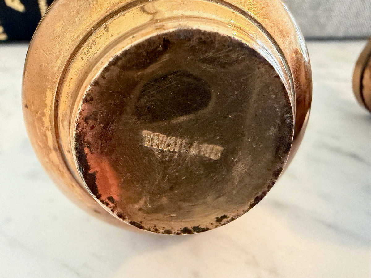 Vintage Thailand Copper & Brass Salt and Pepper Shakers Set with Matching Serving Tray – 3-Piece Set