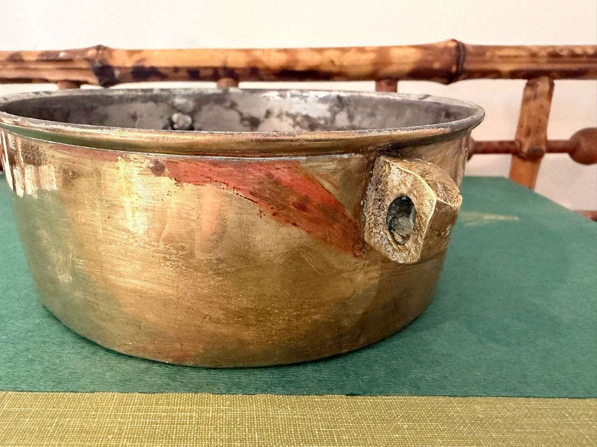 Vintage Indian Handcrafted Solid Brass 2-Tier Tiffin Box – Rustic Shelf & Kitchen Display Piece