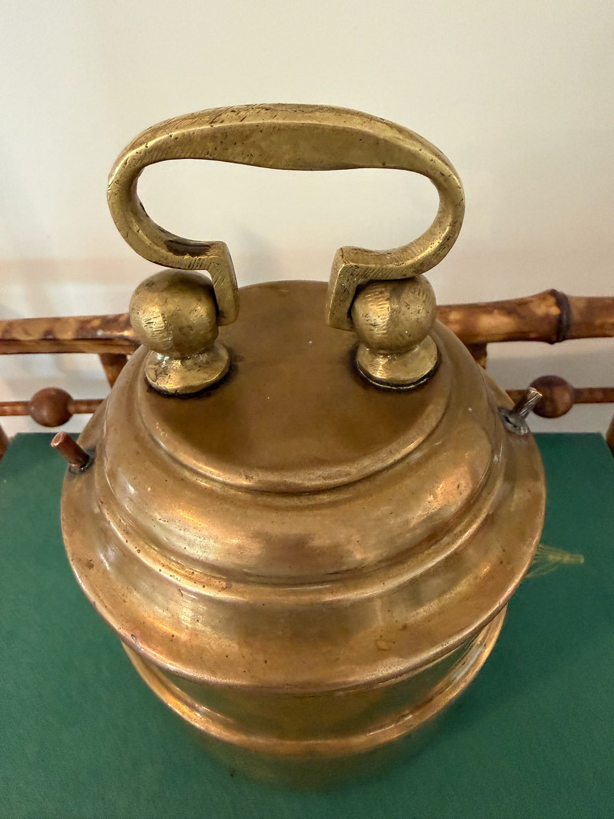 Vintage Indian Handcrafted Solid Brass 2-Tier Tiffin Box – Rustic Shelf & Kitchen Display Piece