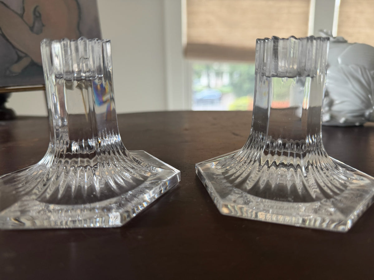 Vintage Pair of Tiffany & Co. Louis Comfort Tiffany Collection Crystal Hexagon Candlestick Holders - 1992
