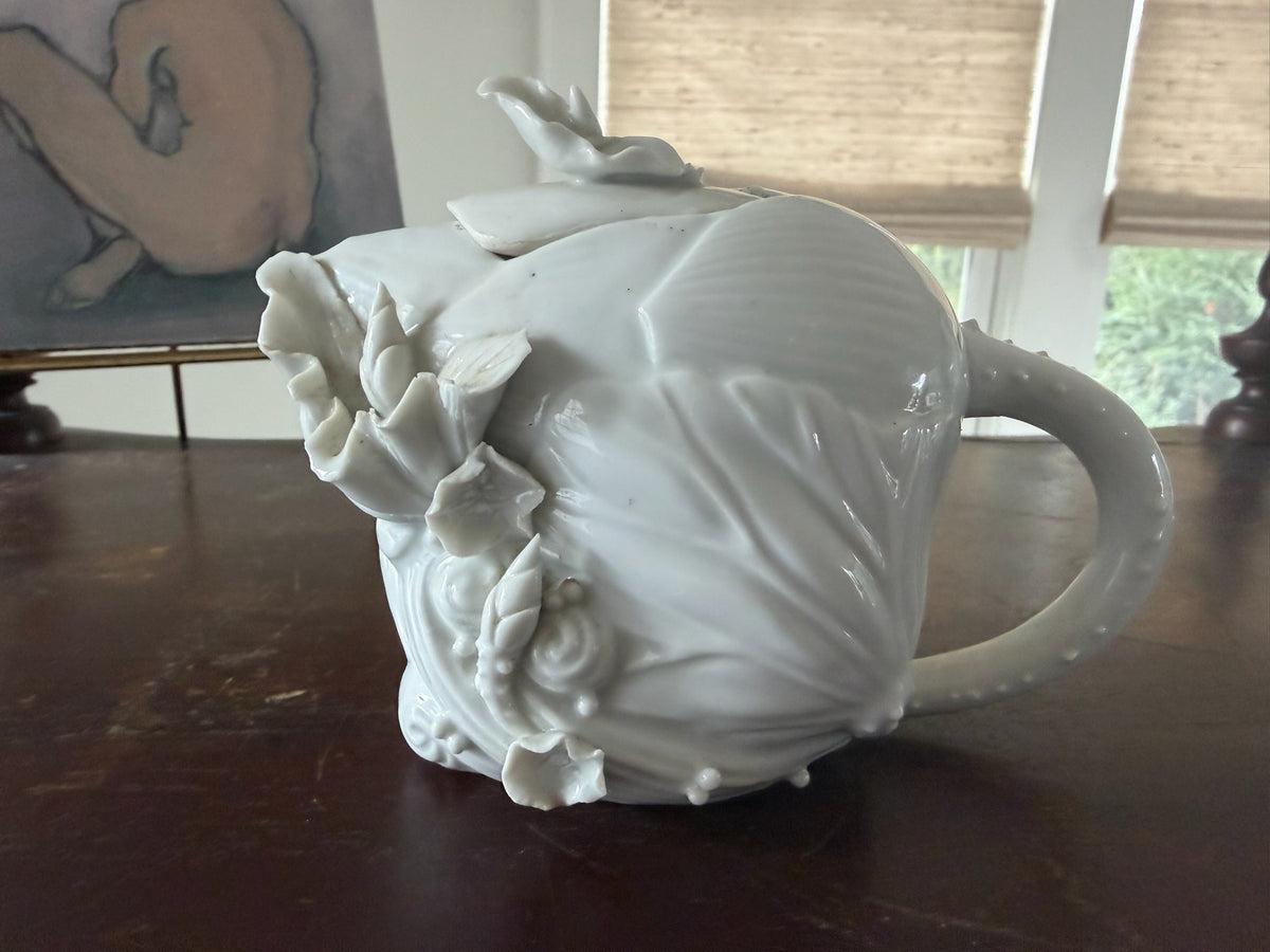 Vintage Miniature White Porcelain Teapot – Ornate Rococo Botanic Style Accent Piece, Mid-Century 4" Collectible