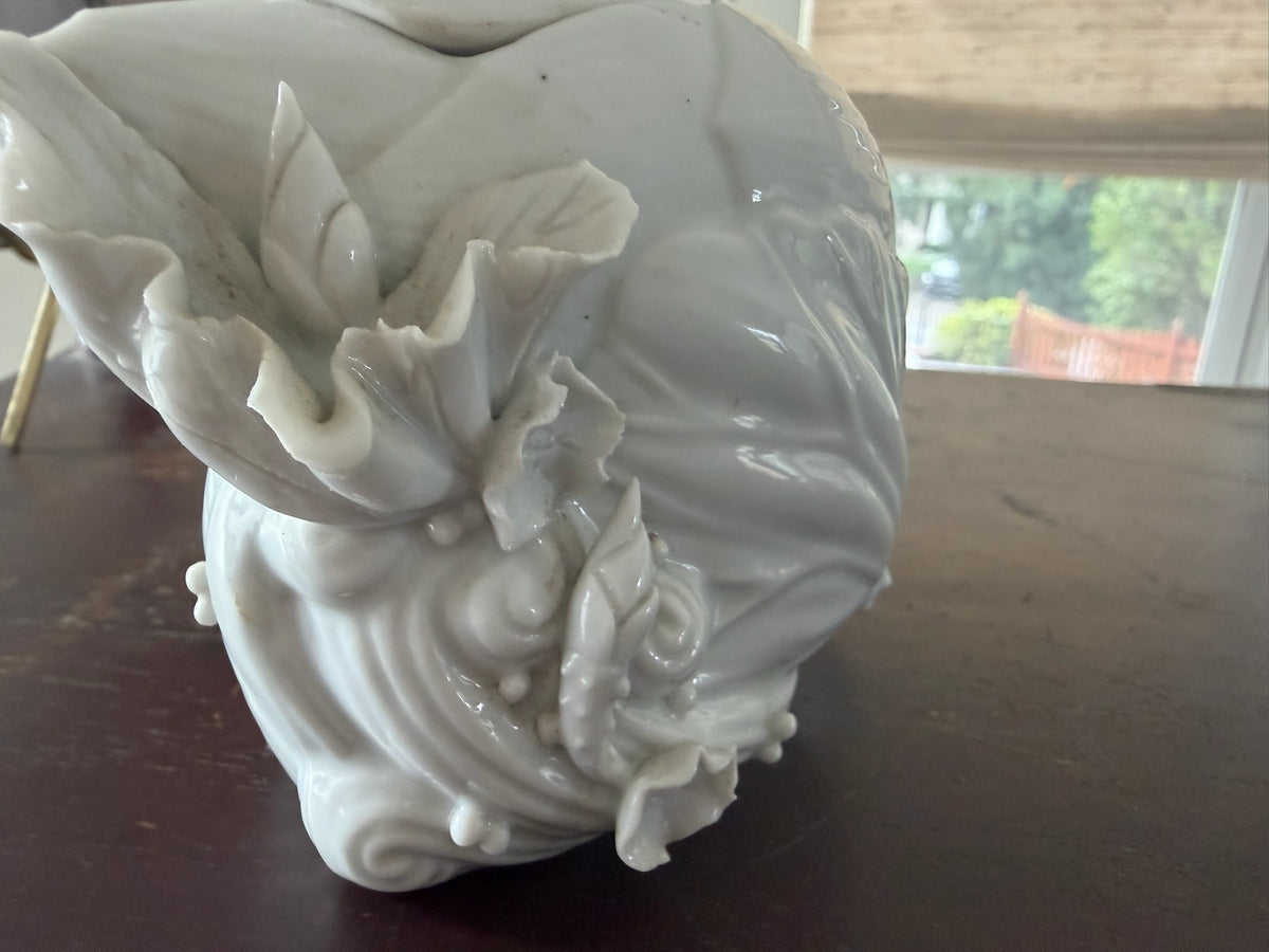 Vintage Miniature White Porcelain Teapot – Ornate Rococo Botanic Style Accent Piece, Mid-Century 4" Collectible