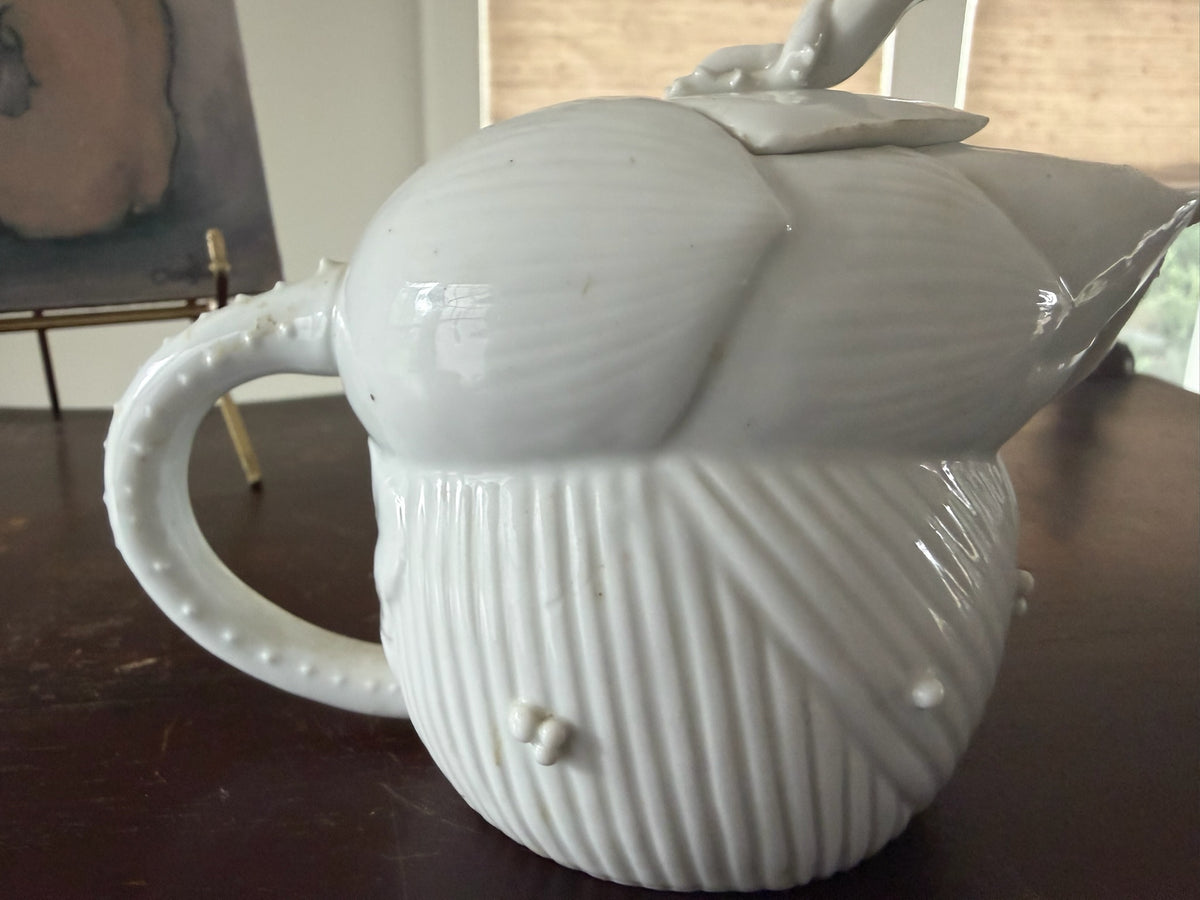 Vintage Miniature White Porcelain Teapot – Ornate Rococo Botanic Style Accent Piece, Mid-Century 4" Collectible