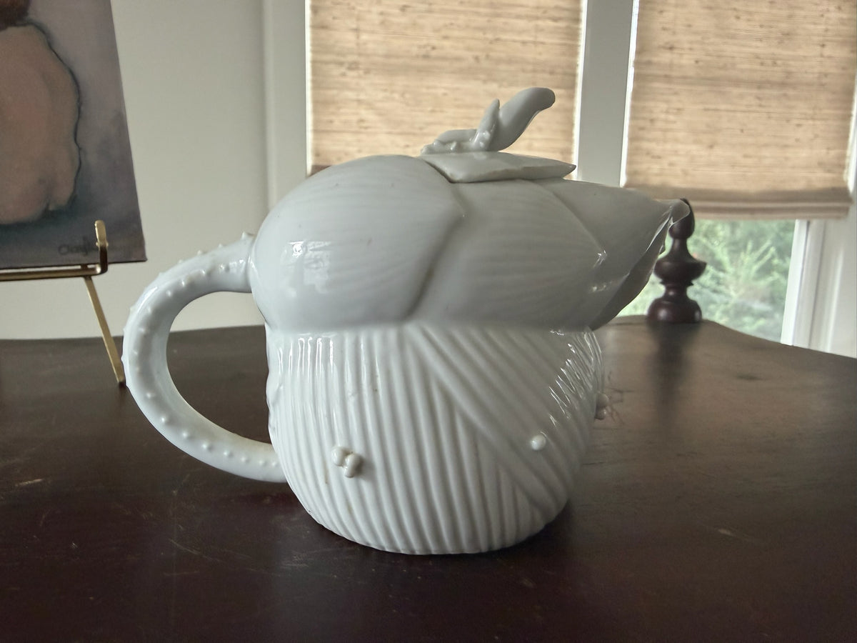 Vintage Miniature White Porcelain Teapot – Ornate Rococo Botanic Style Accent Piece, Mid-Century 4" Collectible