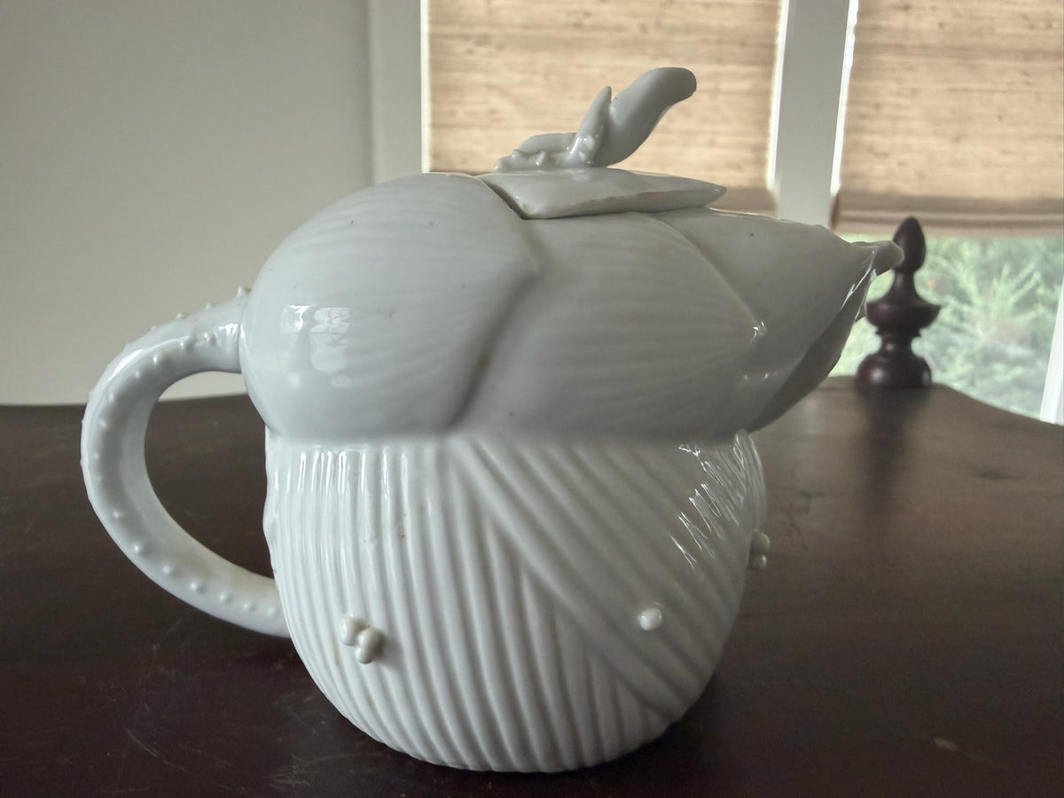 Vintage Miniature White Porcelain Teapot – Ornate Rococo Botanic Style Accent Piece, Mid-Century 4" Collectible
