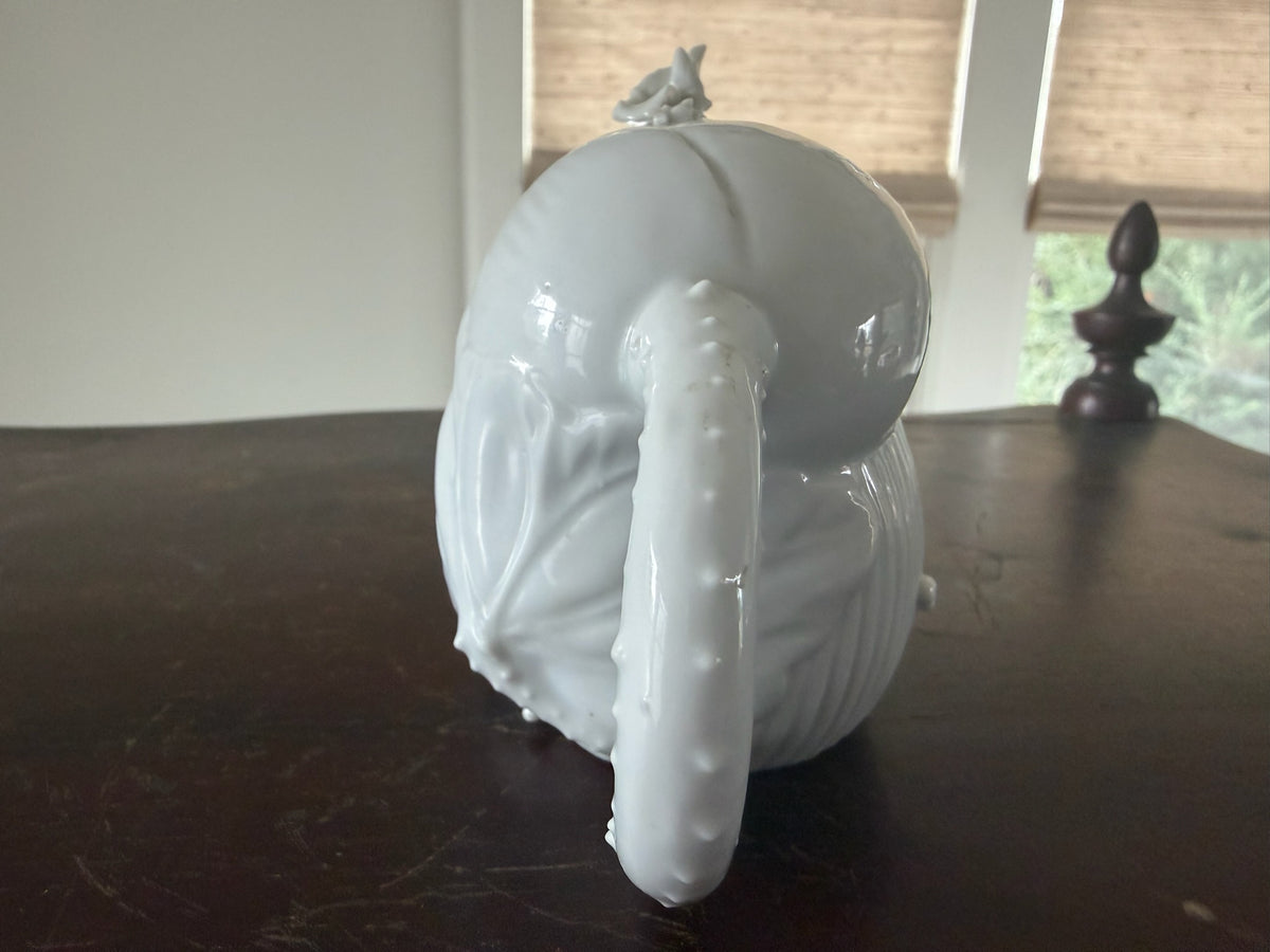 Vintage Miniature White Porcelain Teapot – Ornate Rococo Botanic Style Accent Piece, Mid-Century 4" Collectible
