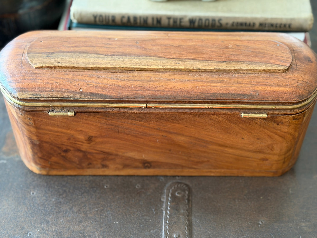 Antique Style Curved Hardwood Valet / Stationery Box – Reproduction Victorian Capsule Box with Lower Drawer