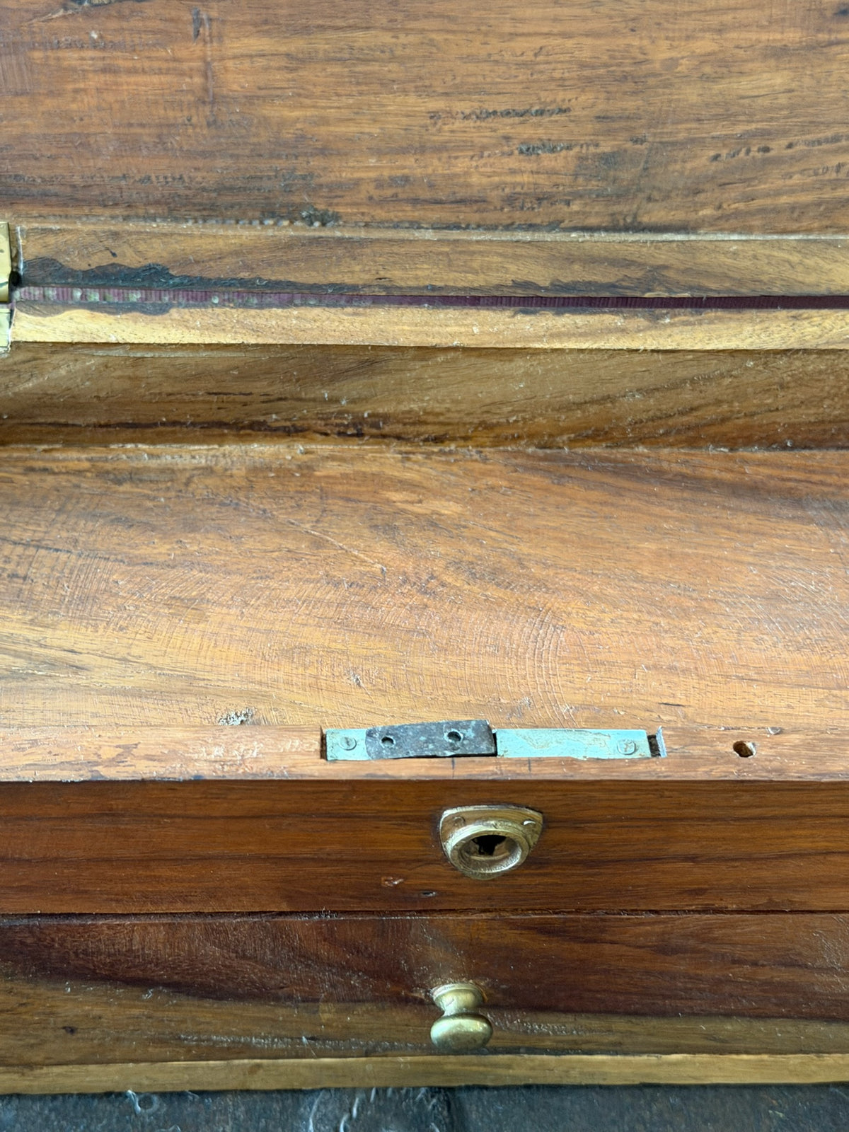 Antique Style Curved Hardwood Valet / Stationery Box – Reproduction Victorian Capsule Box with Lower Drawer