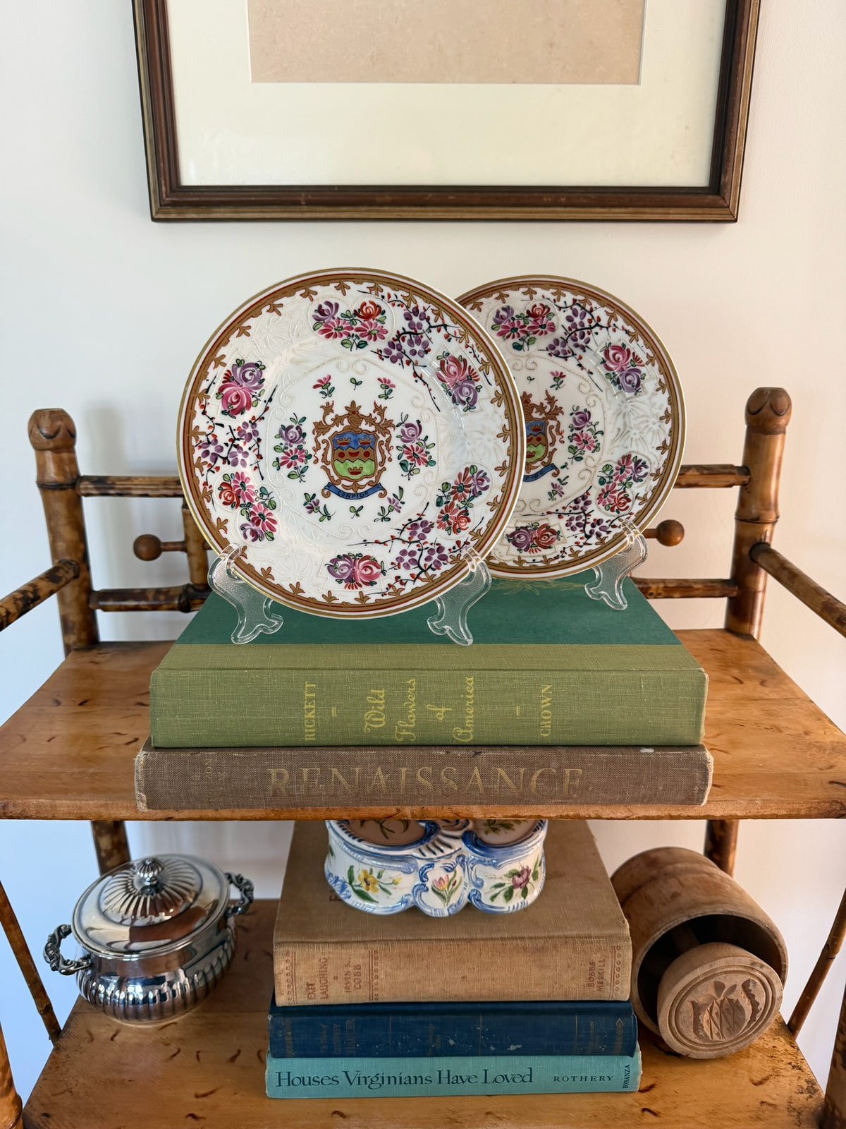 Pair of 19th Century Edme Samson French Armorial Porcelain Plates ("Confido")
