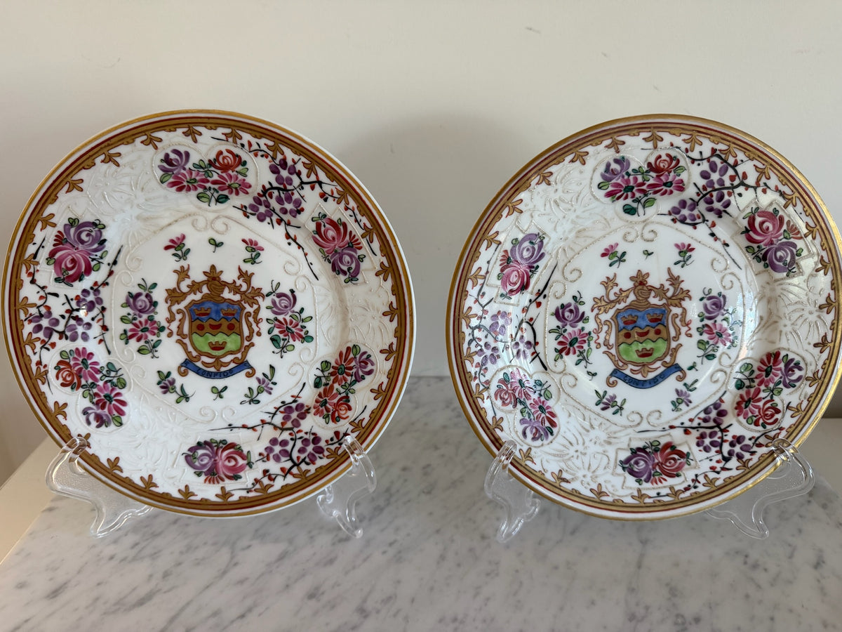 Pair of 19th Century Edme Samson French Armorial Porcelain Plates ("Confido")