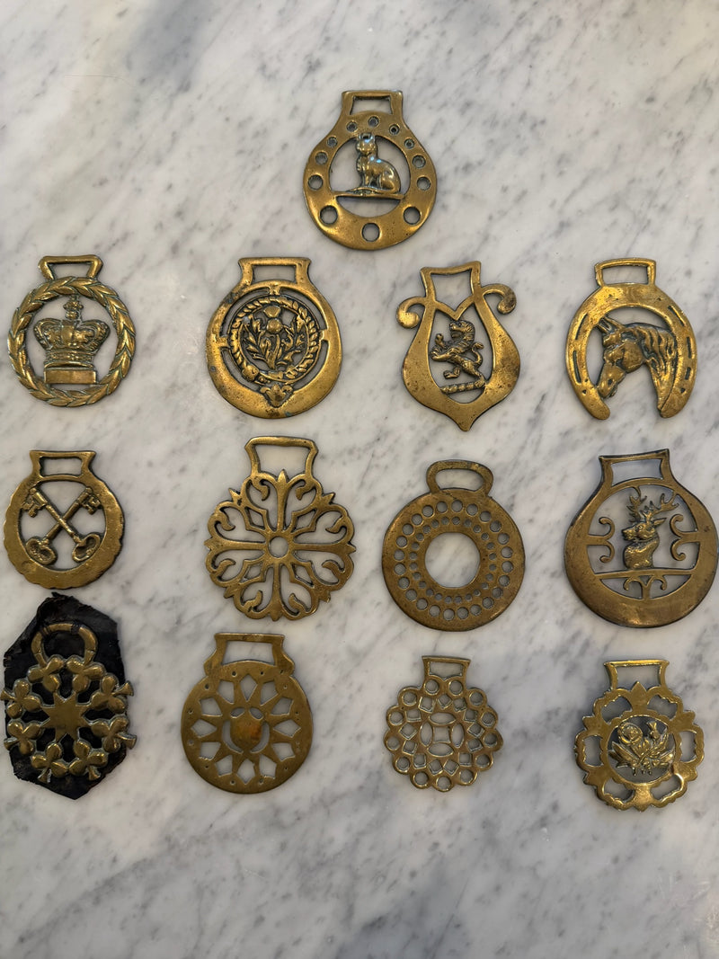 Vintage English Horse Brass Medallions - Collection of 13 Medallions