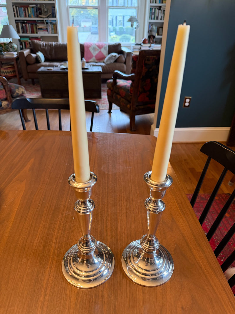 Gorgeous Pair of Tall Vintage Gorham Heritage Silver-Plated Candlesticks