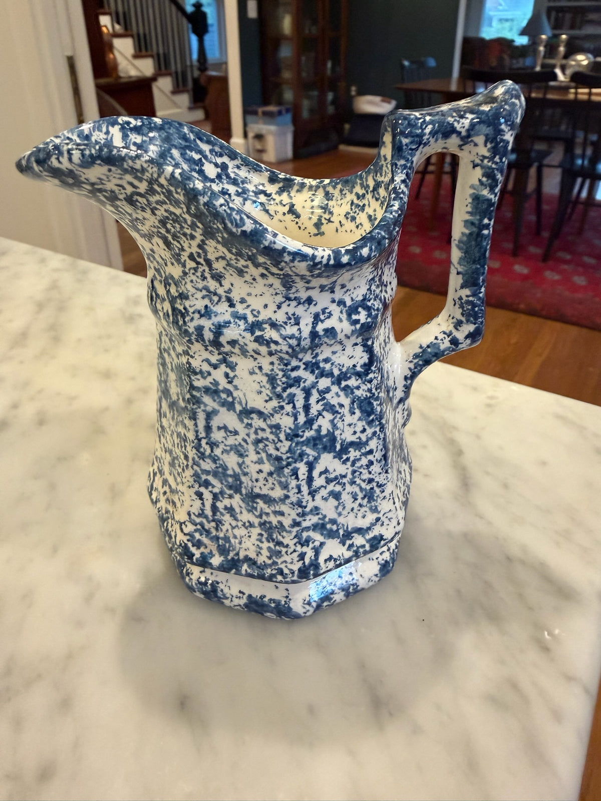 Signed Paul Far Studio Pottery Blue Spongewear Ceramic Pitcher/Creamer 5.75"