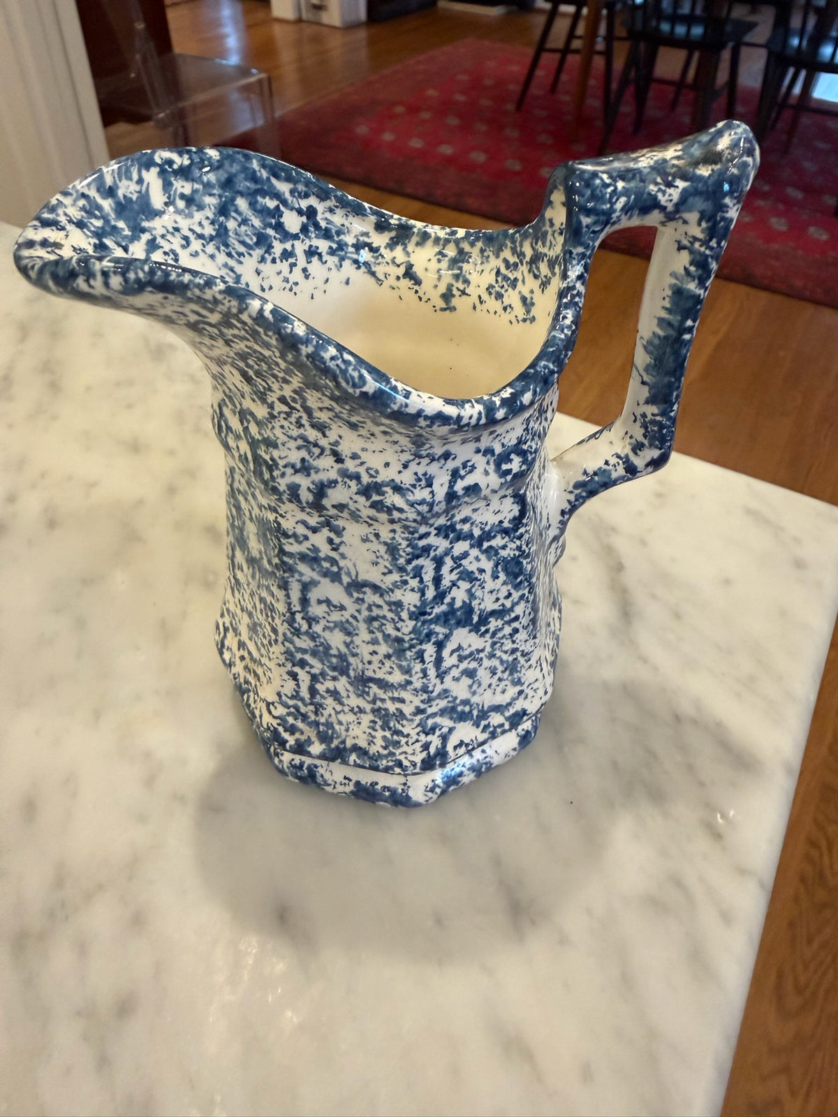 Signed Paul Far Studio Pottery Blue Spongewear Ceramic Pitcher/Creamer 5.75"