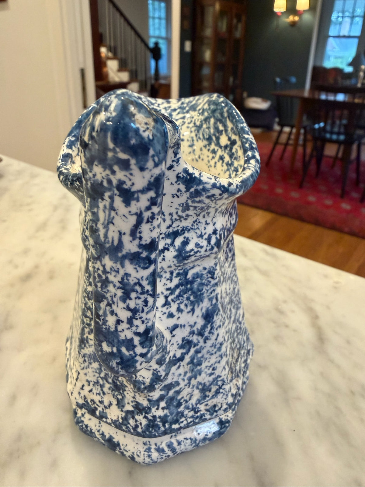 Signed Paul Far Studio Pottery Blue Spongewear Ceramic Pitcher/Creamer 5.75"