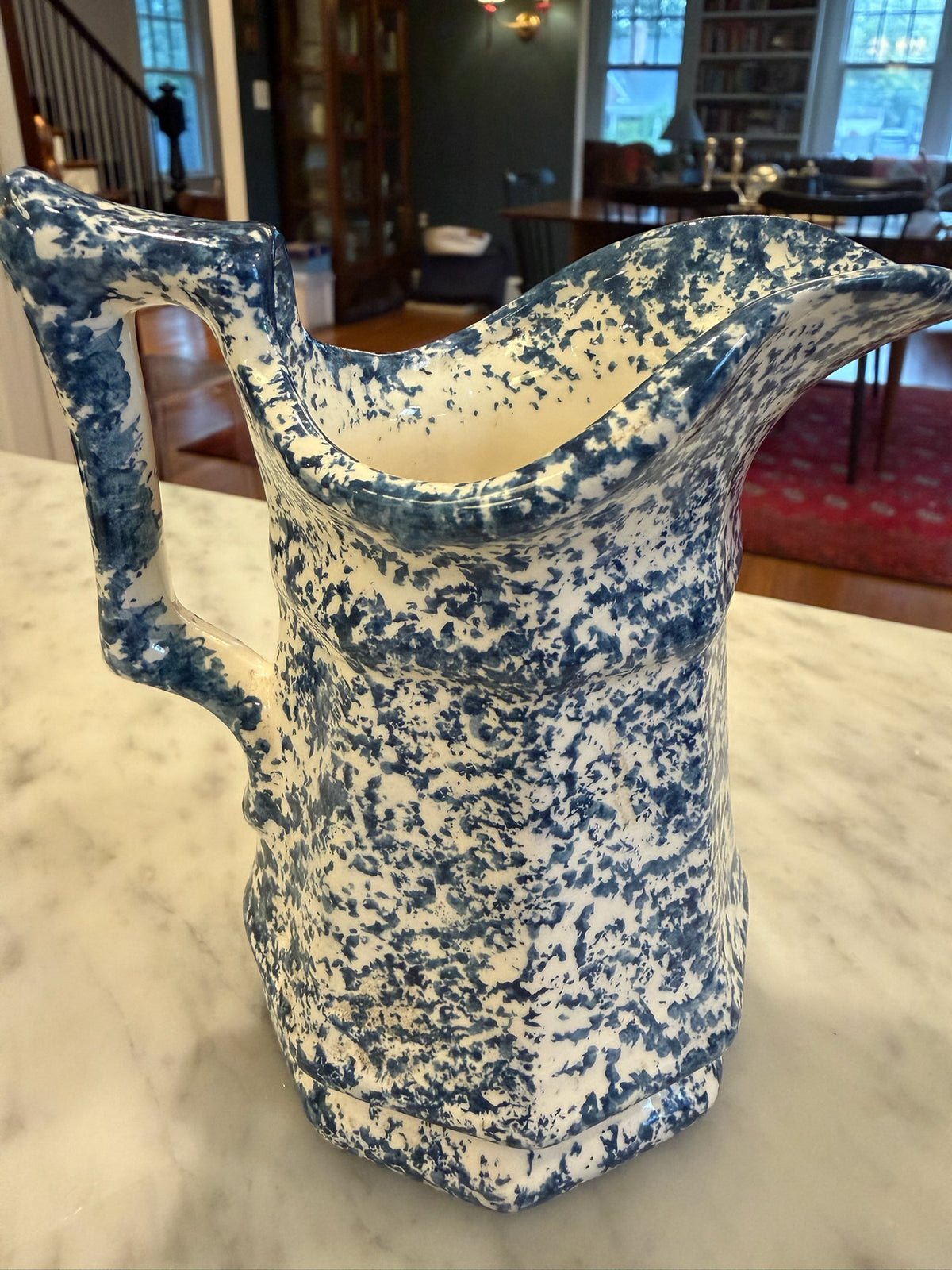 Signed Paul Far Studio Pottery Blue Spongewear Ceramic Pitcher/Creamer 5.75"