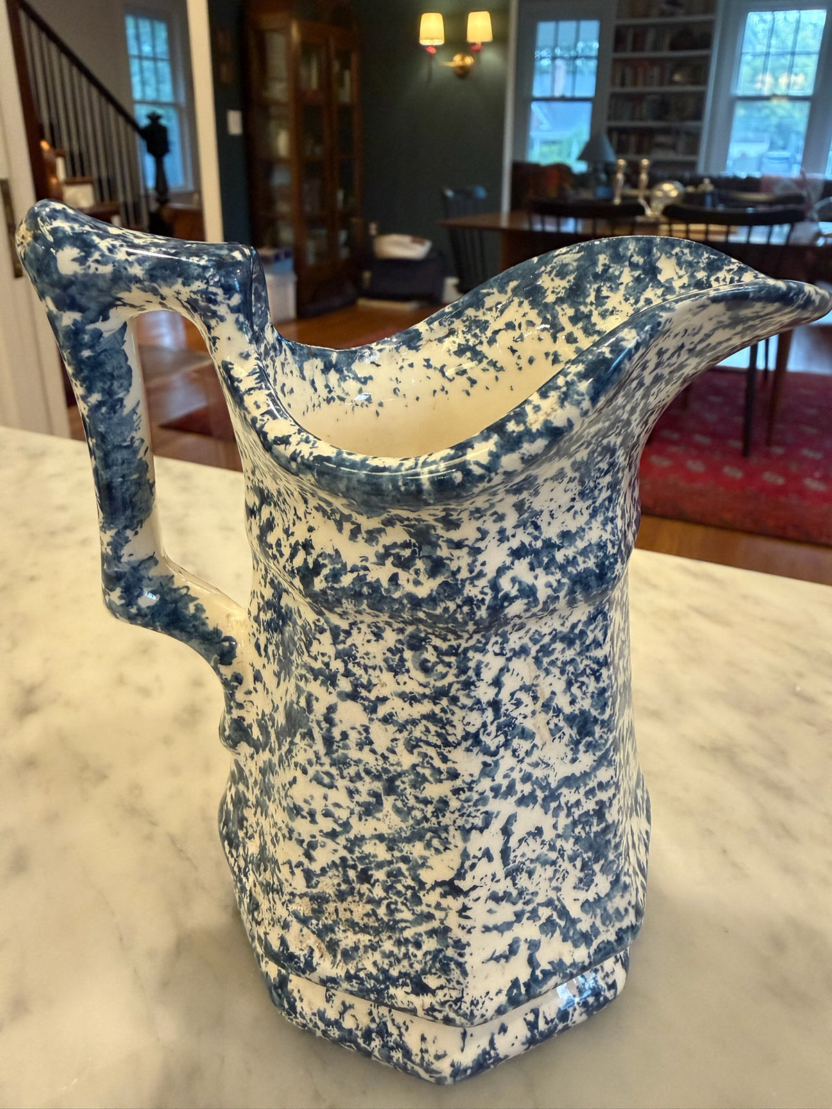 Signed Paul Far Studio Pottery Blue Spongewear Ceramic Pitcher/Creamer 5.75"