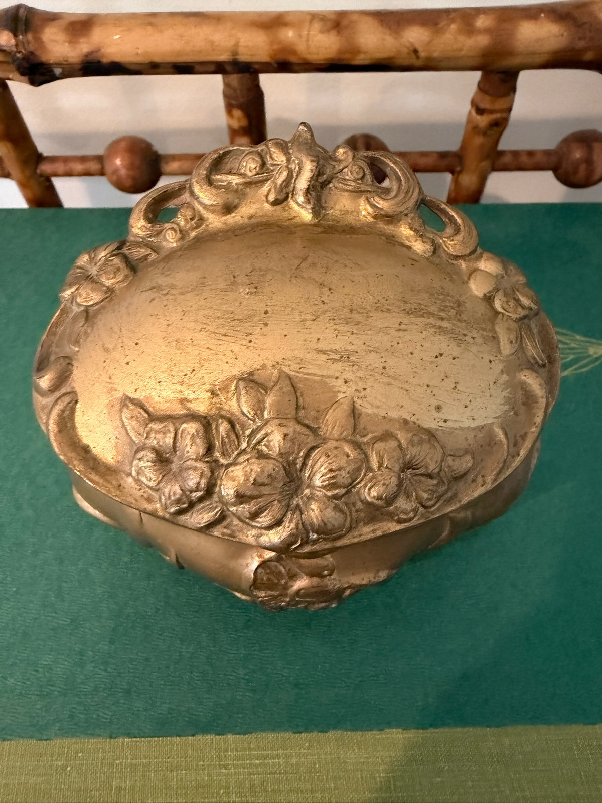 Antique Brainard & Wilson Art Nouveau Gold Gilt Jewelry Box (Design No. 140)