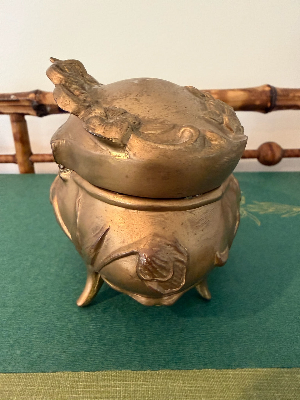 Antique Brainard & Wilson Art Nouveau Gold Gilt Jewelry Box (Design No. 140)
