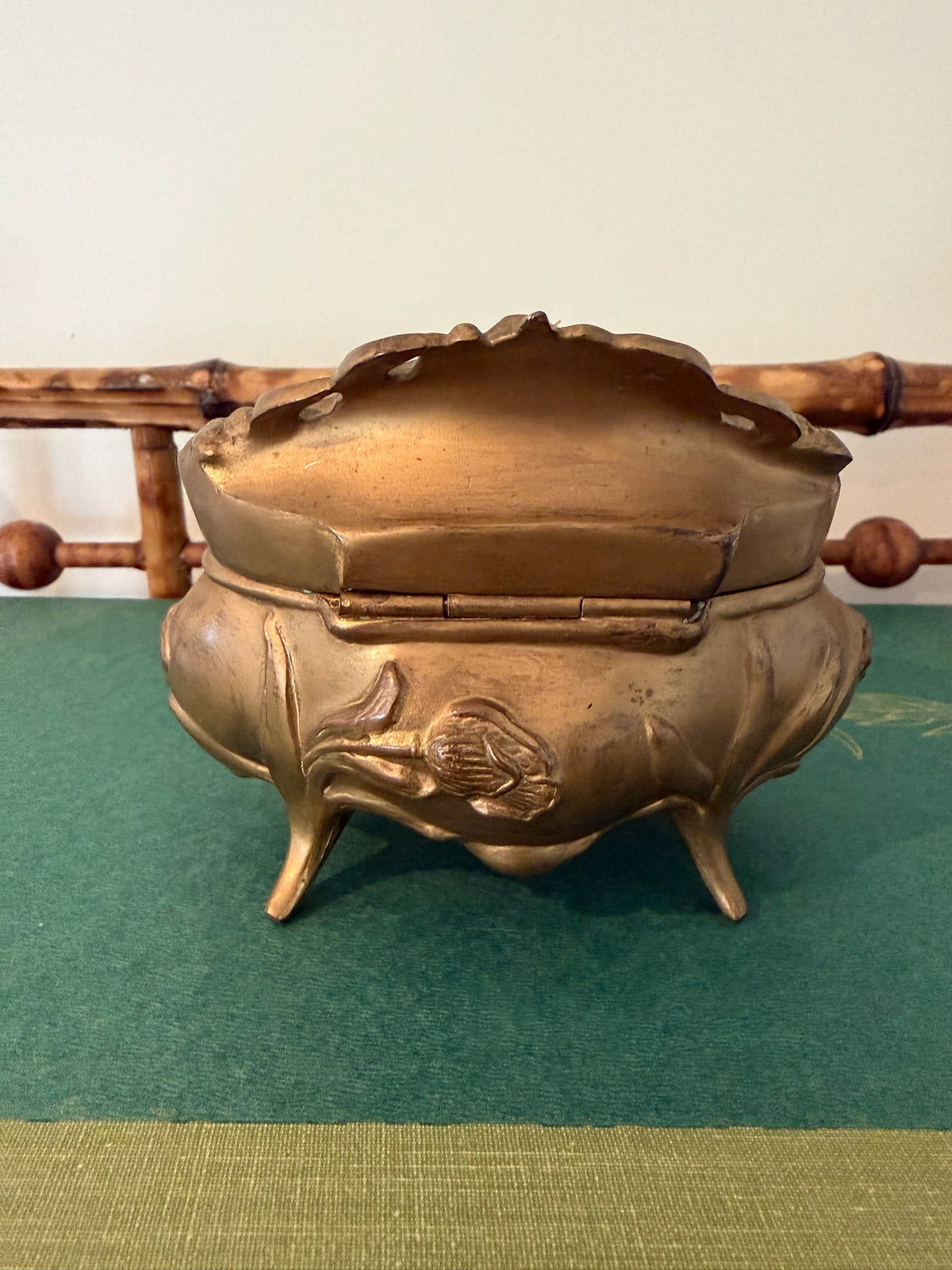 Antique Brainard & Wilson Art Nouveau Gold Gilt Jewelry Box (Design No. 140)